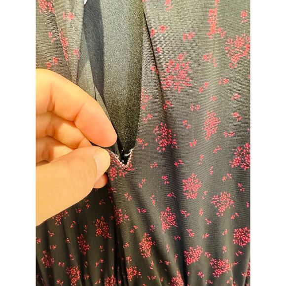 MADEWELL Black Red Smocked Midi Floral Print Sheer Lined Dress size XXL - Picture 10 of 15